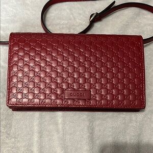 Gucci Red Embossed Leather Crossbody Bag